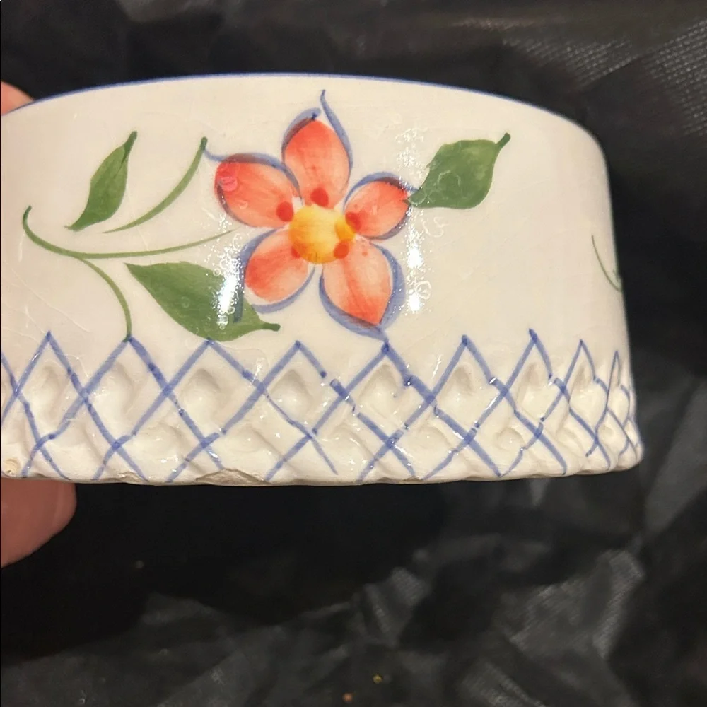 Floral Ceramic Dog Bowl - Handcrafted & signed